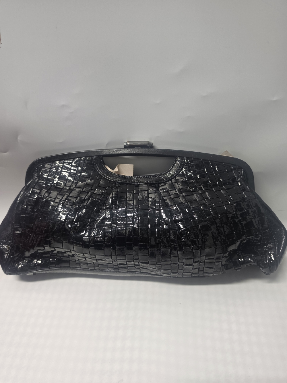 Black Crocodile-Texture Patent Leather Handbag